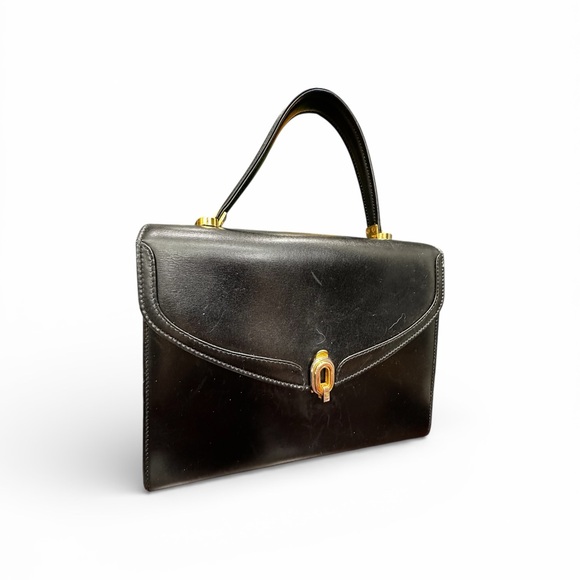 Bally Handbags - Vintage Bally Black Leather Top Handle Bag | Poke-Through Clasp | Italy